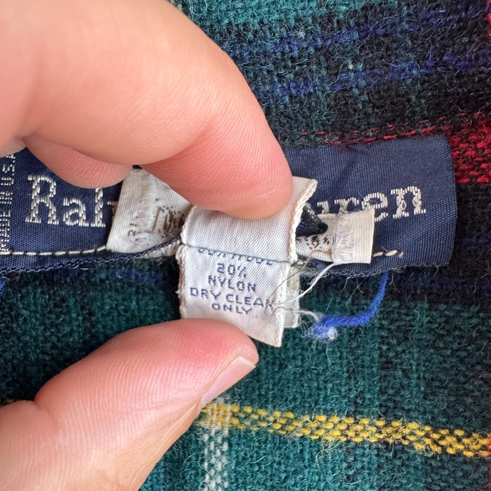 Vintage 80s Polo Ralph Lauren Wool Flannel Shirt Womens 8 Oversized Loop Collar - Picture 8 of 16
